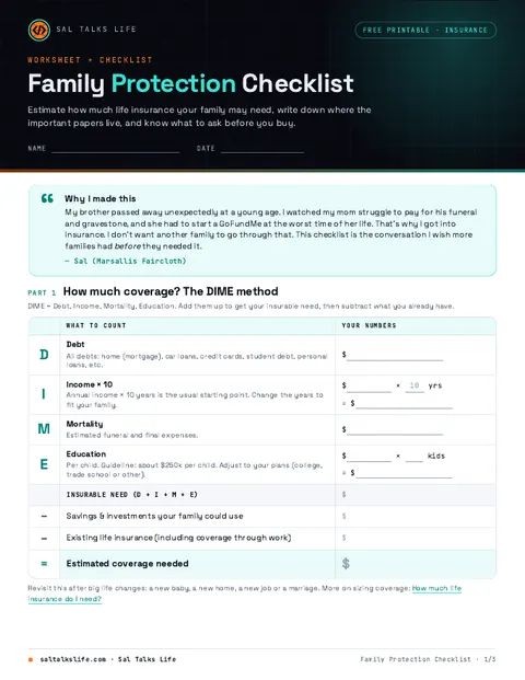 Cover of Family Protection Checklist