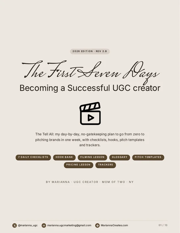 Cover of The First 7 Days Becoming a Successful UGC Creator